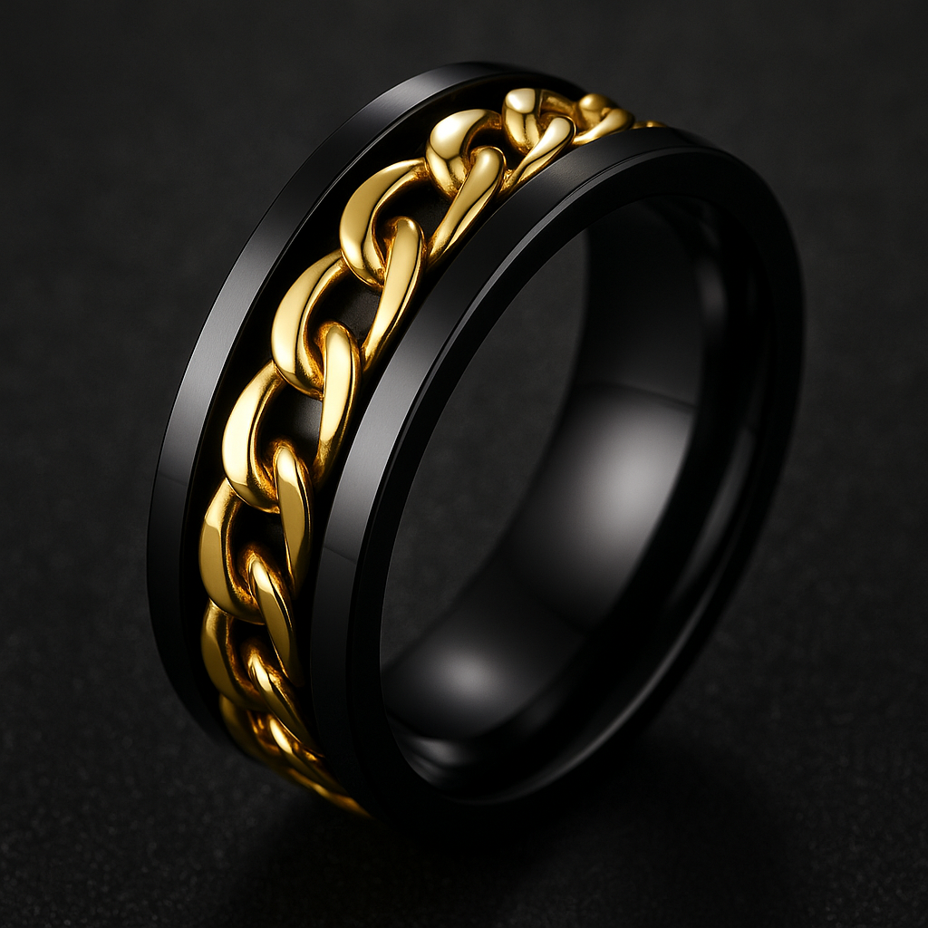 Black and Gold Chain Spinner Ring